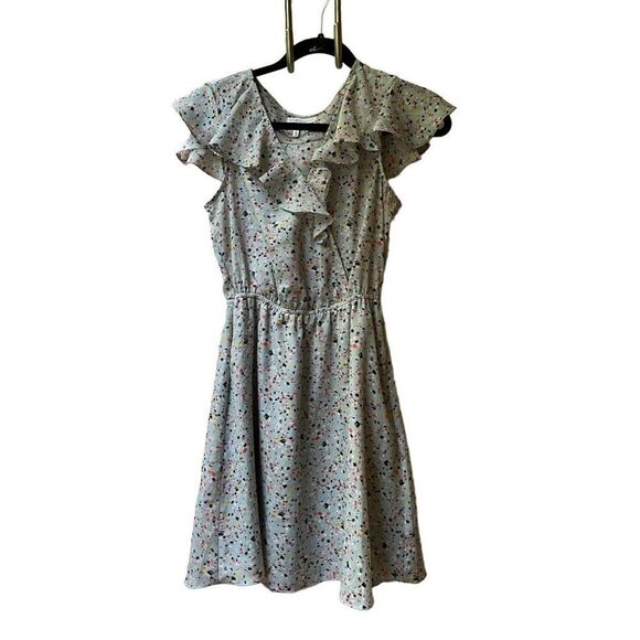 Bcbgeneration blue yellow confetti splatter ruffled neckline mini dress XXS - Picture 1 of 11